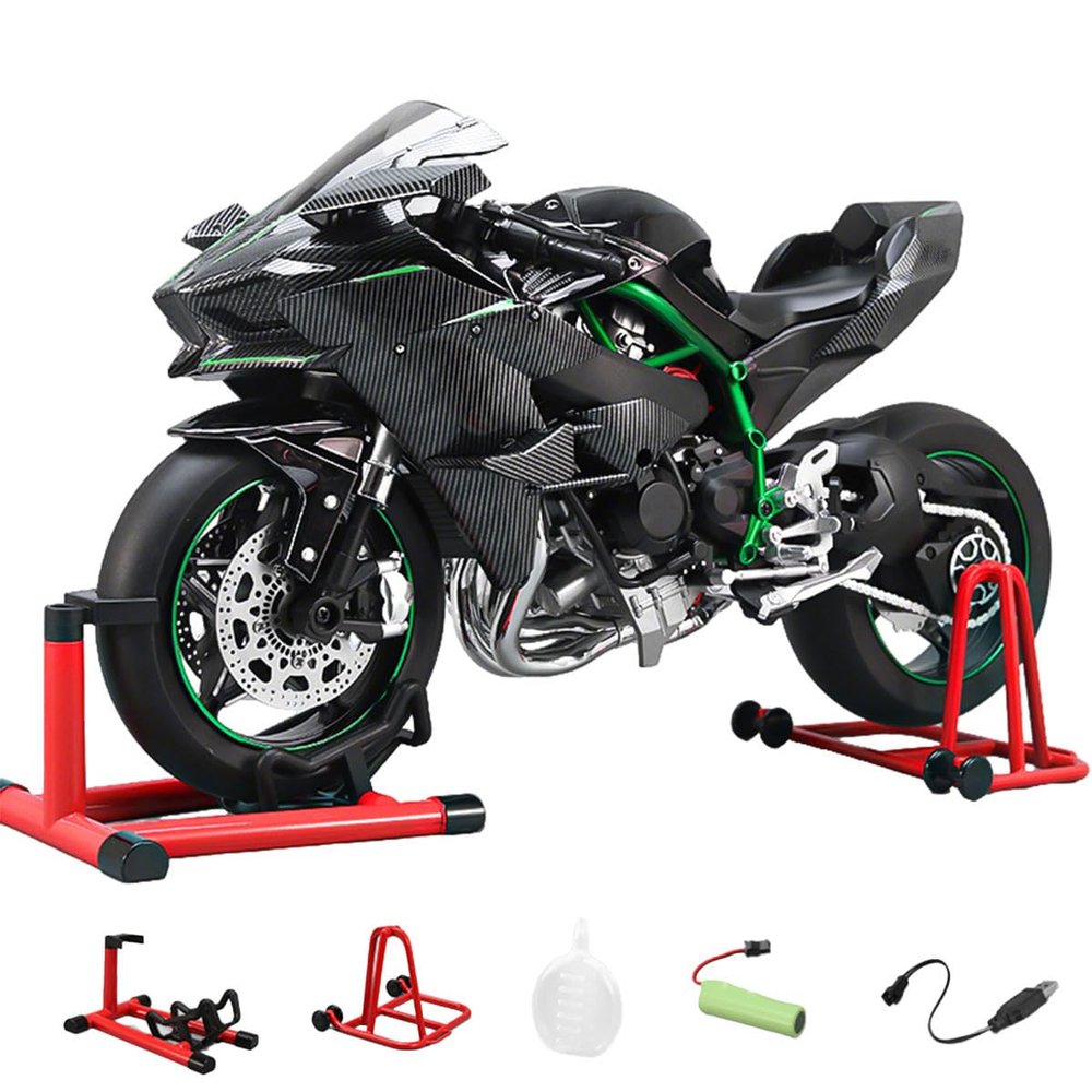 1/6 Scale Alloy Motorcycle Model, Dynamic Simulation Bike with Ignition System & Smoke Spray Effects, Detailed Collectible Display Gift for Adults