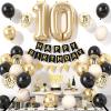 10th Birthday Decorations Black Gold for Boys,Happy Birthday Banner with Cake Toppers,Confetti Balloons,Number 10 Balloons for 10 Years Old Party view 1