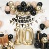 10th Birthday Decorations Black Gold for Boys,Happy Birthday Banner with Cake Toppers,Confetti Balloons,Number 10 Balloons for 10 Years Old Party view 3