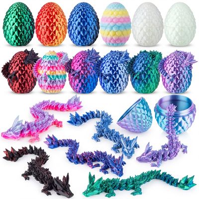 12Pcs 3D Printed Dragon Egg with Dragon Inside - Articulated Crystal Dragon Fidget Toy for Kids & Adults, Mystery Easter Basket Stuffers, Fantasy Desk Decor & Unique Birthday Gifts for Boys Girls