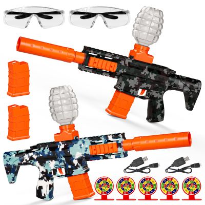 2 Pack Splatter Blaster Electric Toys Camouflage Style Toy(Black & Blue) - Rechargeable Quick-Release Batteries, Goggles, Target for Age 14+