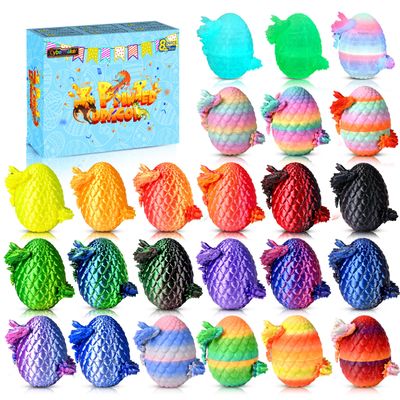 Cybermaker 24pcs 3D Printed Dragon Eggs with Articulated Dragon Fidget Toys Inside, Unique Birthday Gift for Kids Teens, Desk Decor Collectibles Surprise Set for Classroom Prize
