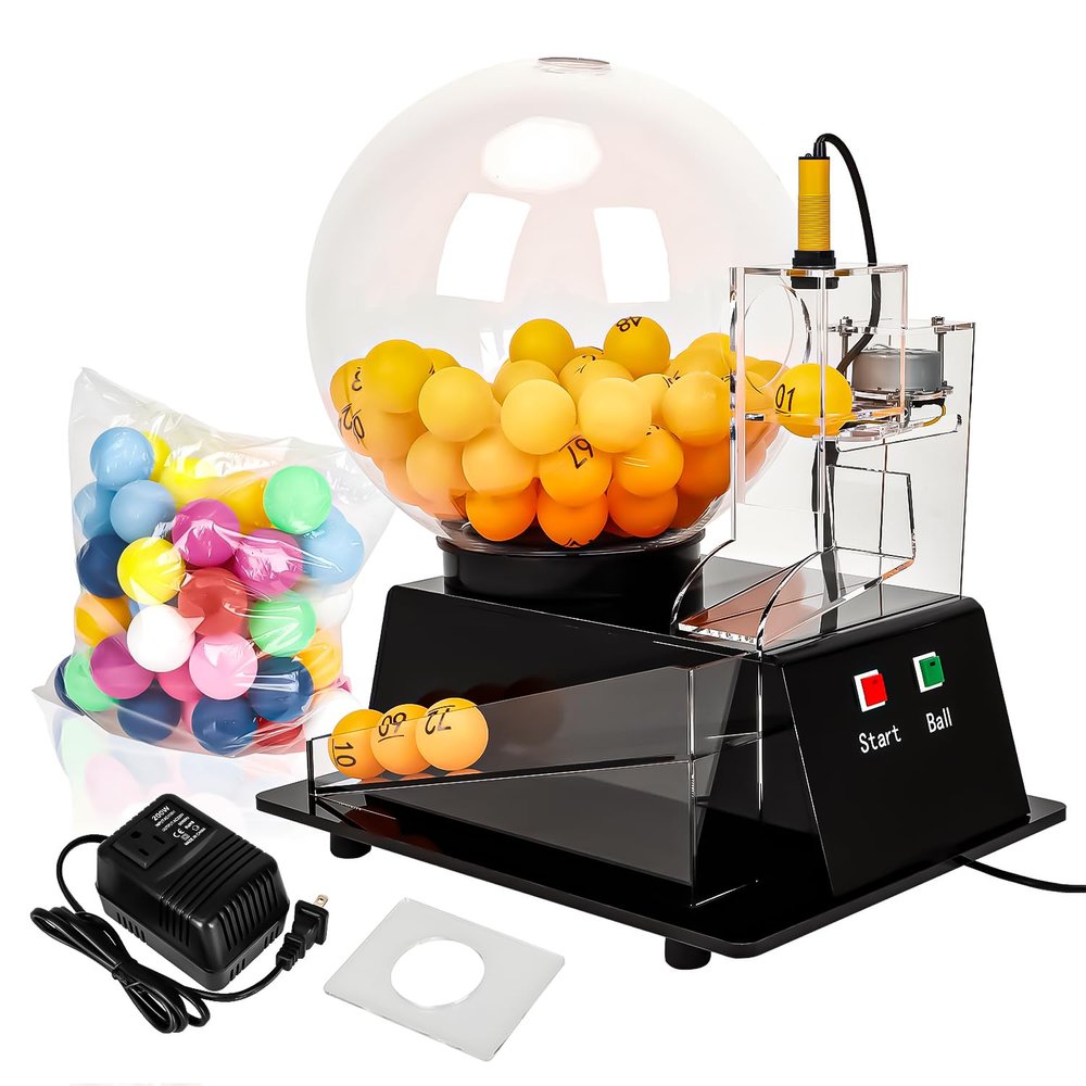 Ygebet Automatic Lottery Ball Machine, Auto Bingo Balls Cage Machine Fantasy Football Drafts Game Acrylic Electric Lucky Drawing Machine