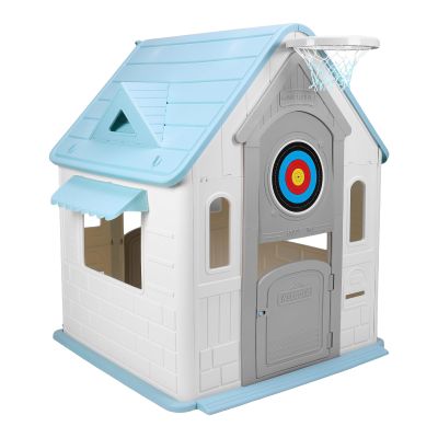 ToysCentral Basics Kids Playhouse with Basketball Hoop Dartboard Indoor/Outdoor Playset Garden Games Cottage for 2-5 Years
