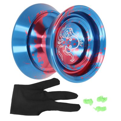 Aluminum Alloy Unresponsive YoYo Ball, Advanced Metal Yoyo for Competition, Fade Free Sandblasted Surface with Stainless Steel Bearings and Glove, Includes 3 Strings (Blue)