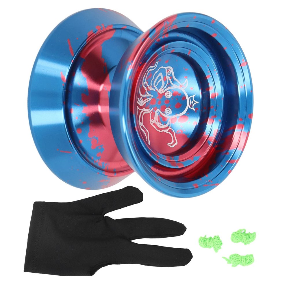 Aluminum Alloy Unresponsive YoYo Ball, Advanced Metal Yoyo for Competition, Fade Free Sandblasted Surface with Stainless Steel Bearings and Glove, Includes 3 Strings (Blue)
