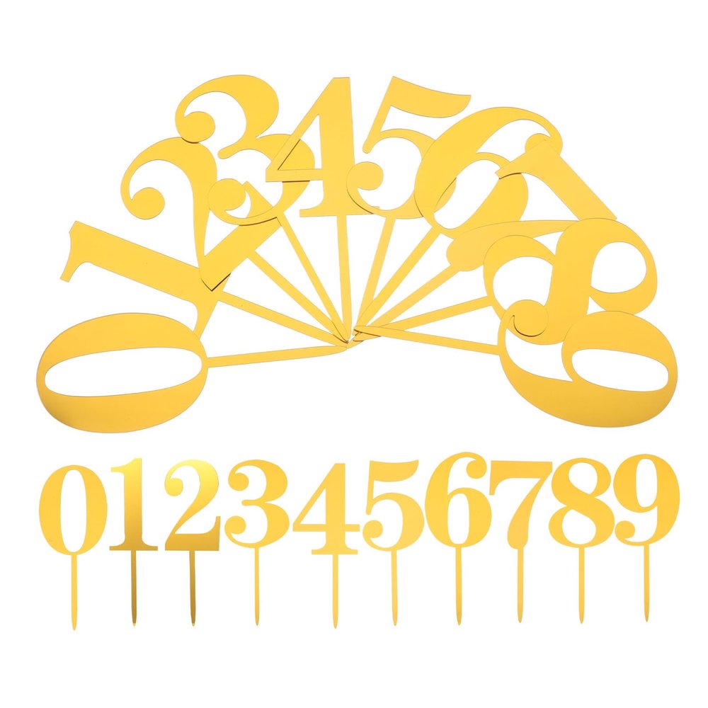 OFFIGAM Acrylic Birthday Cake Number Toppers Set, 20pcs Metallic Numbers 0-9, Non-edible Cake Decorations for Party Anniversary Photo Dessert Celebration