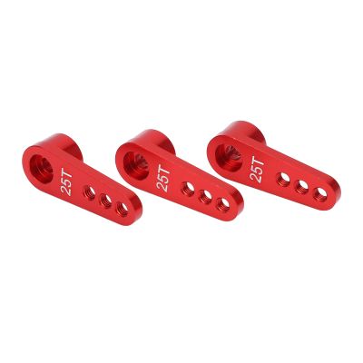 Alomejor 3pcs RC Aluminum 25T Servo Horns Metal Steering Arm 1/8 1/10 RC Car Great Accessories for Performance Improvement (Red)