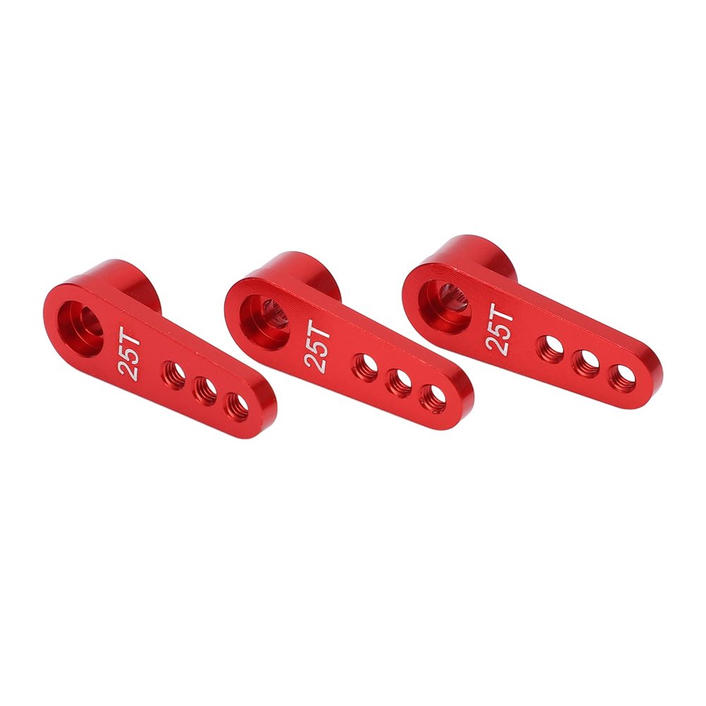 Alomejor 3pcs RC Aluminum 25T Servo Horns Metal Steering Arm 1/8 1/10 RC Car Great Accessories for Performance Improvement (Red)