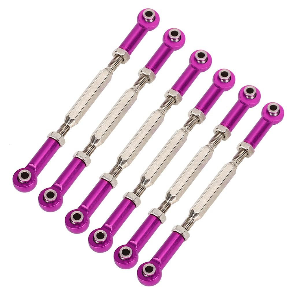 Alomejor 6pcs 88mm Adjustable Push Rods for Rc Car with 5 Easy and Convenient to Install and Remove (Purple)