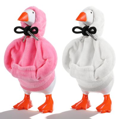 Gemoioio 2Pcs Desk Goose Outfits 7 Inches, Porch Goose Hoodie, Mini Desk Gooses Clothes Hoodies, Funny Fleece Porch Gooses Costumes for Desktop Geese Statue Table Decor(White, Pink)