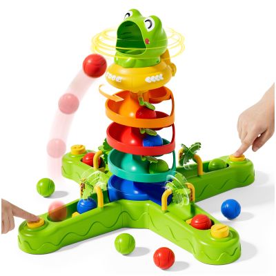 Frog Ball Drop Toy for Kids, 5 Layer Roll Swirling Ball Tower with 12 Balls, Spin and Learn Shoot Balls Drop Montessori Toy, Gifts for Toddler Boys Girls 3 4 5 6 7 8+ Years Old (4 Player)