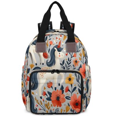 Adornori Flower Diaper Bag Backpack for Women Waterproof Multi Function Travel Diaper Backpacks with USB Charging Port Anti Theft Bag, Unicorn