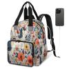 Adornori Flower Diaper Bag Backpack for Women Waterproof Multi Function Travel Diaper Backpacks with USB Charging Port Anti Theft Bag, Unicorn view 2
