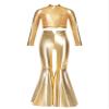 Jowowha Kids Girls Sequins Long Sleeve Crop Top with Flared Leggings Pants Set Hip Hop Modern Jazz Team Performance Costume Gold 16 Years view 3