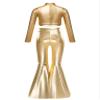 Jowowha Kids Girls Sequins Long Sleeve Crop Top with Flared Leggings Pants Set Hip Hop Modern Jazz Team Performance Costume Gold 16 Years view 4