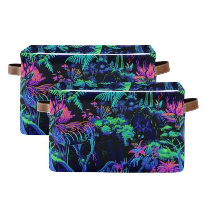 tplaotee Jungle Animal Addax Bright Neon Green Mint Green storage baskets,folding and waterproof storage containers baskets with sturdy handle Hamper crate crate 2 Piecing for cubby baby