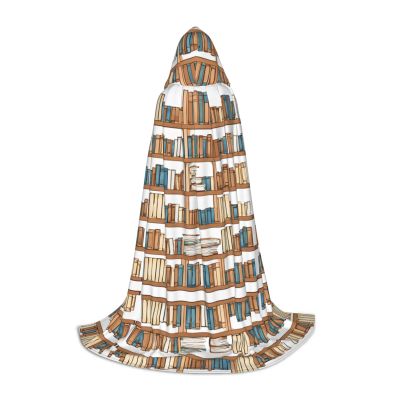 SHLXMDNZ Book Shelves Collection and Ladder print Hooded Cape For Teenagers, Perfect cloak for Halloween and Theme Parties