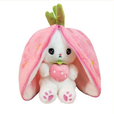 JJlviYY Reversible Bunny Stuffed Animal, Carrot Rabbit Ears Zip Plush Stuffed, Fruit Bunny Plush, (A Strawberry Rabbit, 9.9inch)