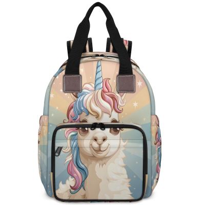 Adornori Llama Unicorn Diaper Bag Backpack for Women Waterproof Multi Function Travel Diaper Backpacks with USB Charging Port Anti Theft Bag, Alpaca Llama
