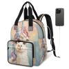 Adornori Llama Unicorn Diaper Bag Backpack for Women Waterproof Multi Function Travel Diaper Backpacks with USB Charging Port Anti Theft Bag, Alpaca Llama view 2