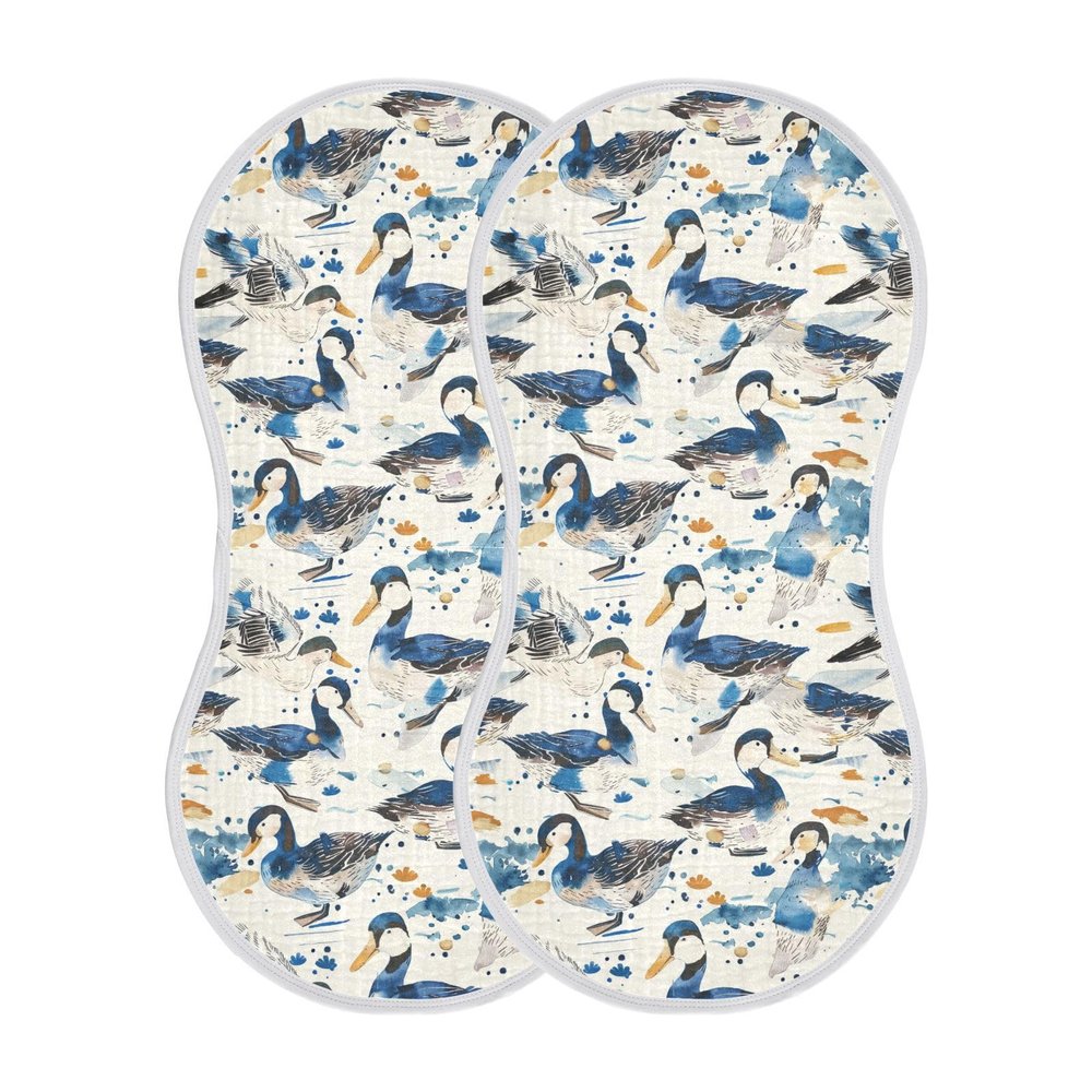 aidingzhi Watercolor Wild Duck Denim Cream White Cotton Soft Burp Cloths Soft and Absorbent? washcloths for Unisex Newborns Set of 2, 22x11in