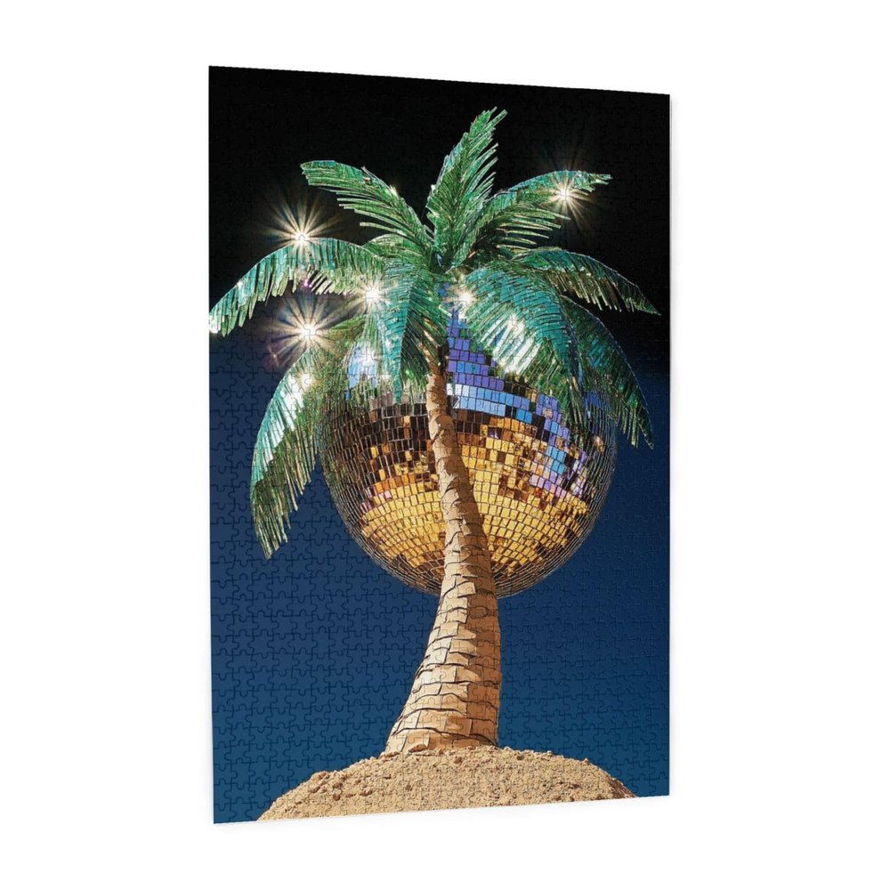 Rmyrhq Glittering Disco Palm Tree Wood Jigsaw Puzzles for Adults 1000pieces Unique Mirror Ball Art for Art Collectors&Home Decor Lovers Gallery Displays Ideal Gift to Birthday and Valentines Day