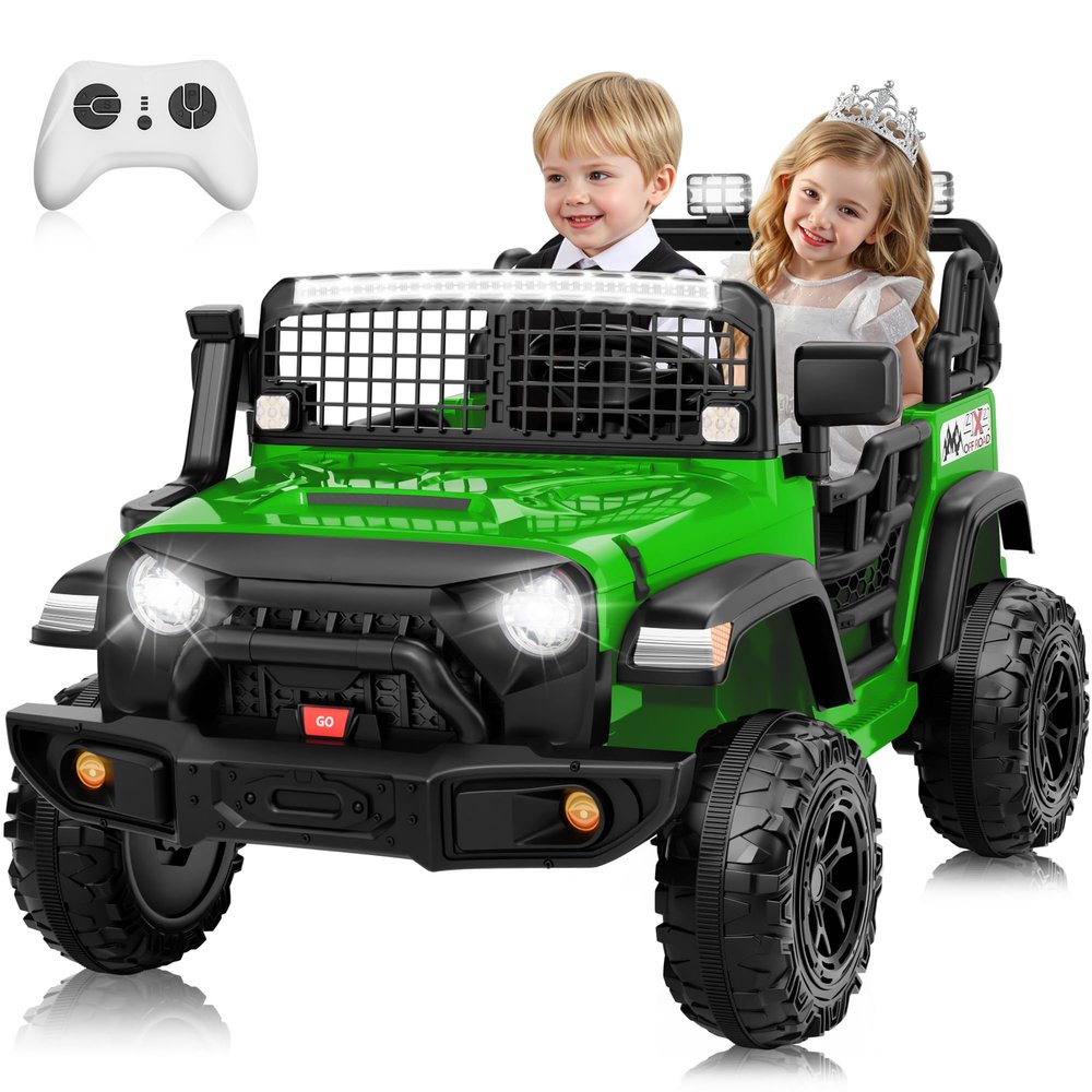 24V Ride on Toys for Big Kids, Anrli 2 Seater Ride on Car with 800W Motors, Remote Control, 20'' Seat, Mult-Led Lights, 3 Speed, Bluetooth, Shock Absorption, 4x4 Electric Ride on Truck for Kids, Green
