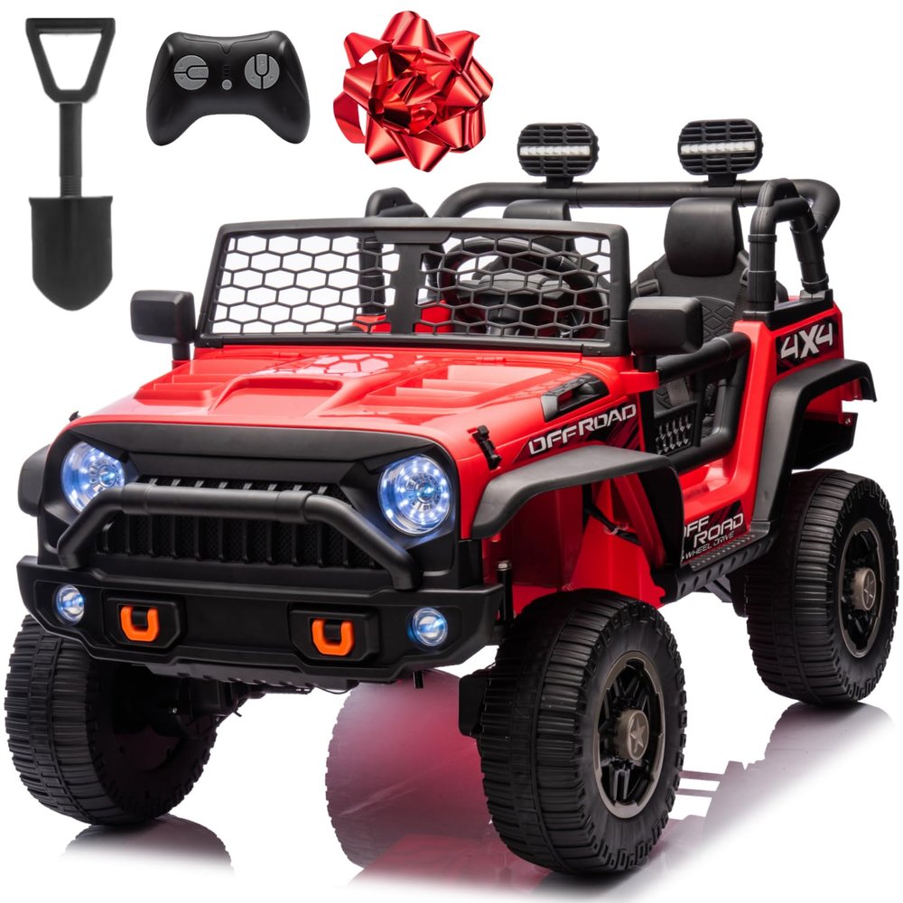JORFLY 24V Ride on Toys for Big Kids, 20'' 2-Seater Electric Ride On Car Truck w/800W Motors, Remote Control, Mult-Led Lights, 3 Speeds, Bluetooth, Shock Absorption, Power Car Wheels for Kids, Red