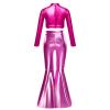 YiZYiF Girls' Sequin Dance Clothes Hip Hop Jazz Modern Dancing Outfits Set Theme Party Dancewear Recital Costumes Hot Pink 14 Years view 3