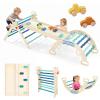 DUMOS Pikler Triangle Set, Toddler Climbing Toys and Play Structure Indoor, 9-in-1 Wooden Montessori Climbing Set with Arch, Ramp and Ladder, Foldable Baby Jungle Gym, Blue view 1