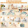 DUMOS Pikler Triangle Set, Toddler Climbing Toys and Play Structure Indoor, 9-in-1 Wooden Montessori Climbing Set with Arch, Ramp and Ladder, Foldable Baby Jungle Gym, Blue view 3