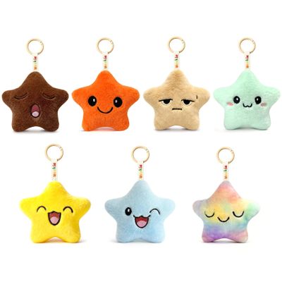 Ausener Weekie Wonders Emotional Star Supports Plush Bag Charm Desk Buddy, Gifts for Teens Adults Coworkers, Soft Short Faux Fur, Woven Strap and Metal Round Clip (Full Week Set, Star)