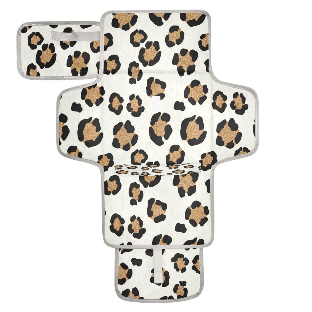 DUOBU Portable Diaper Changing Pad Foldable Baby Changing Mat with Built-in Pillow Waterproof Changing Pad for Newborn Girls Boys Leopard Pattern