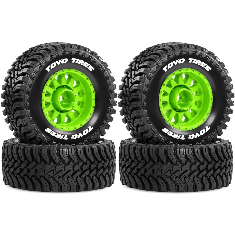 STMU 1/16 1/14 RC Short Course Truck Tires and Wheels 12mm Hex RC Truck Tires For 1/14 1/16 ARRMA Mojave GROM 223S 4x4 RTR MJX 14211 JJRC Q130c HBX 3100 (Green)