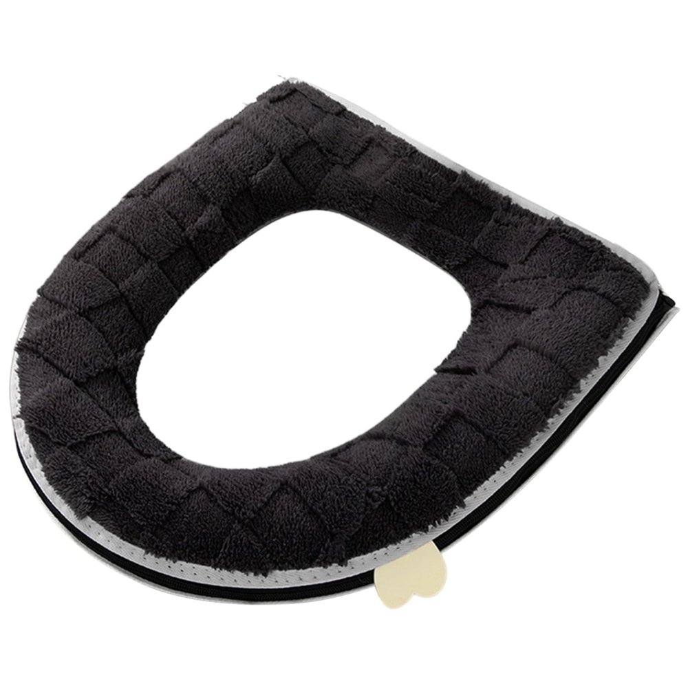 Vestamore Plaid Plush Toilet Seat Cover, Warm Zipper Toilet Seat Cover, Soft Flannel Padded For Winter, Washable Grey Bathroom Toilet Seat Cover