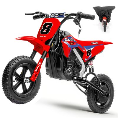 24V Kids Electric Dirt Bike - 250W Electric Motorcycle, 11 Mph Max Speed Electric Motorcycle Mini Bike with Music, 10 Miles Range, Twist Grip Throttle, Metal Suspension, Rubber Tires (Red, with Cover)