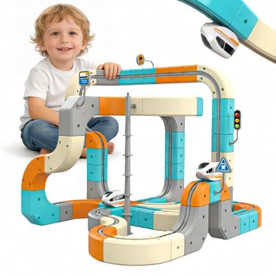 3D Electric Train Set for Kids Magic Gravity Race Track with STEM Learning, Flexible Cubes & Blocks, Toddler Toy with Car, Ideal for Boys & Girls Aged 3-8 (Professional (124pcs))