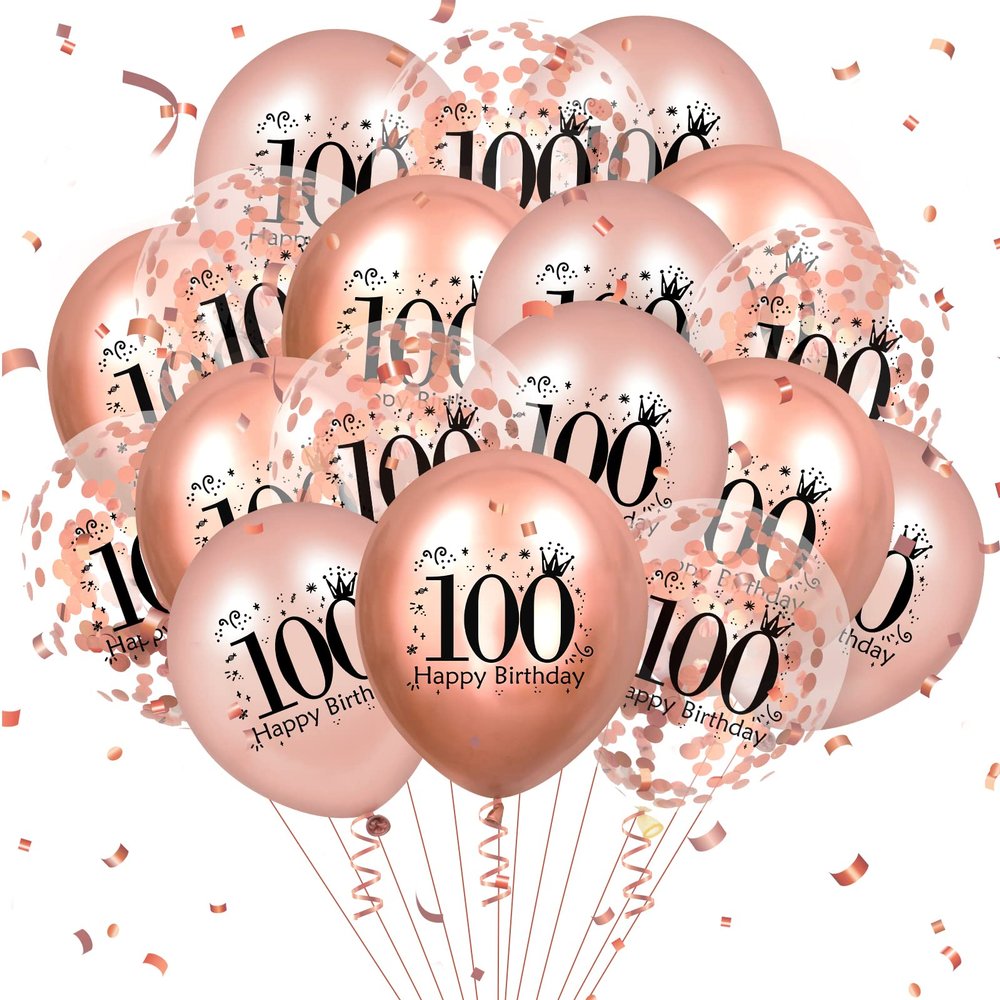 100th Birthday Balloons 18 Pcs Rose Gold Happy 100th Birthday Latex Balloons Confetti Balloons Rose Gold 100th Birthday Party Decorations for Women Men 100th Birthday Anniversary Decor Supplies12 inch