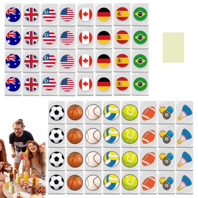 Aetherize Mini Mahjong Set 64Pcs Flag Ball Pattern Mahjong Tiles Escape Game 24mm Travel Set Reusable Block Game for Spring Picnic Party