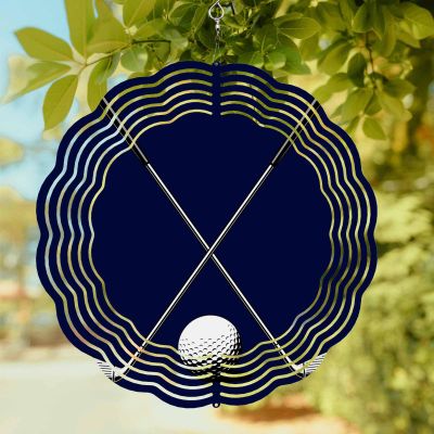 Wind Spinners for Yard Garden, Golf Ball on Dark Blue Background 3D Stainless Steel Round Hanging Spinners Indoor Outdoor Kinetic Yard Art,10 Inch, Sports Players