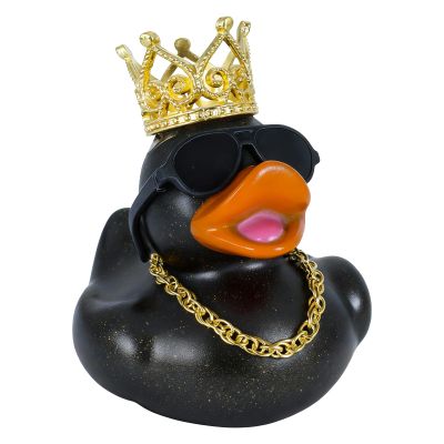 Glitter Rubber Ducks Black with Gold Crown, Sunglasses & Necklace - Fashionable Mini Rubber Duckies for Desk Decor