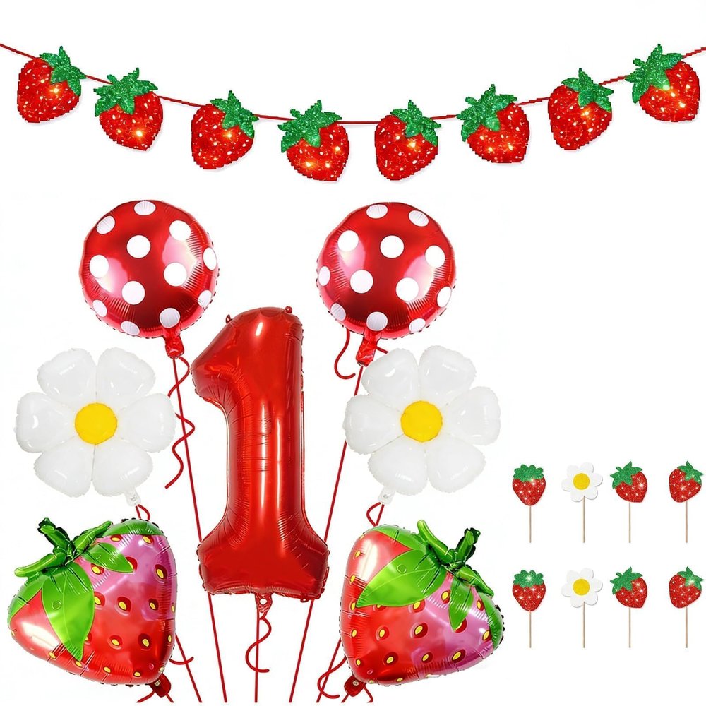 16PCS Berry First Birthday Decor Set, Berrys First Birthday, Berry 1st Birthday Decorations, Strawberry Theme Party Supplies for Girls, Berry 1st Birthday Decorations Photo Prop Gift