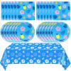 41Pcs Hawaii Party Decorations Blue Cartoon Themed Hawaiian Party Supplies Tropical Luau Theme Paper Plates Napkin Tablecloth,for Kids Birthday BBQ Summer Beach Pool Party Decorations Supplies view 1