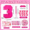 16 Inch Pink Number 3 Pinata for 3rd Birthday Party Decorations, 16 x 12 x 3.2 Inches Birthday Pinata with Pinata Filler, Pink Heart Shaped Sunglasses, Stickers, Stick, Blindfold, Confetti view 2