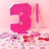 16 Inch Pink Number 3 Pinata for 3rd Birthday Party Decorations, 16 x 12 x 3.2 Inches Birthday Pinata with Pinata Filler, Pink Heart Shaped Sunglasses, Stickers, Stick, Blindfold, Confetti view 3