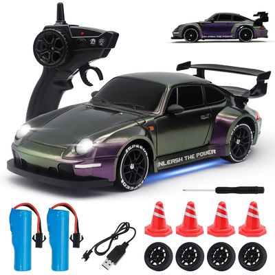 Aka Supaku RC Drift Car,1:24 Scale Remote Control Car, 2.4GHz 20KM/H 4WD High Speed RC Cars for Kids with LED Light, Two Batteries,Drifting Tires,Racing Vehicle Toy for Adults Boys Girls Purple