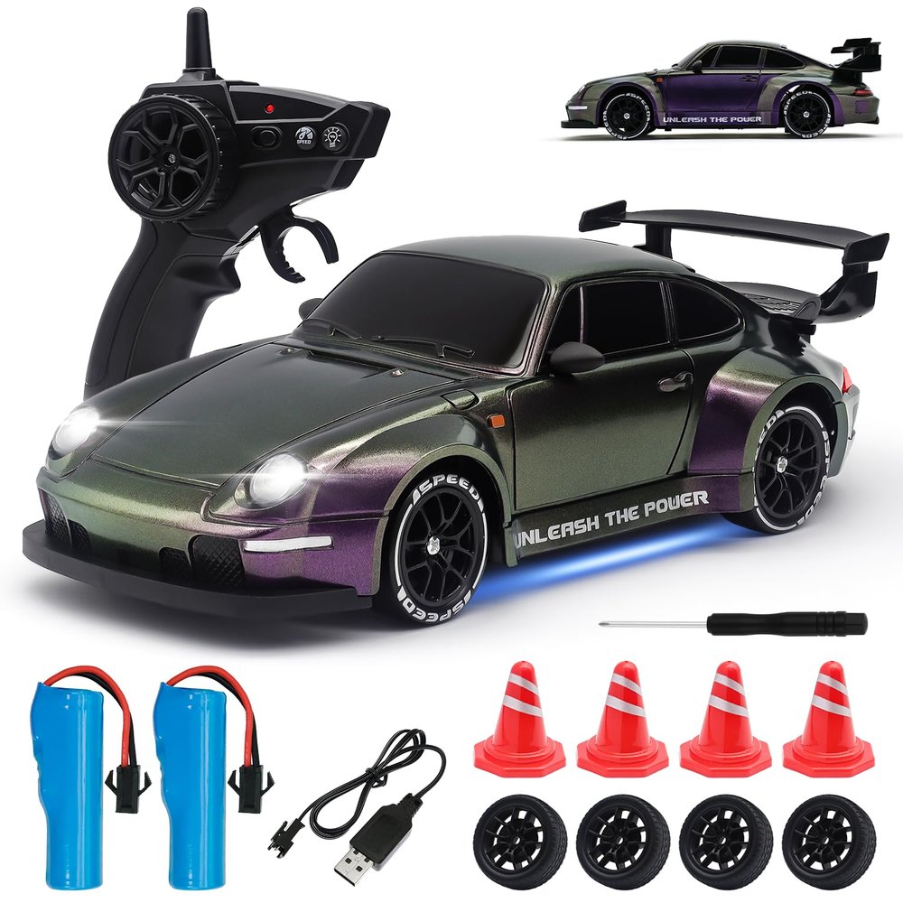 Aka Supaku RC Drift Car,1:24 Scale Remote Control Car, 2.4GHz 20KM/H 4WD High Speed RC Cars for Kids with LED Light, Two Batteries,Drifting Tires,Racing Vehicle Toy for Adults Boys Girls Purple