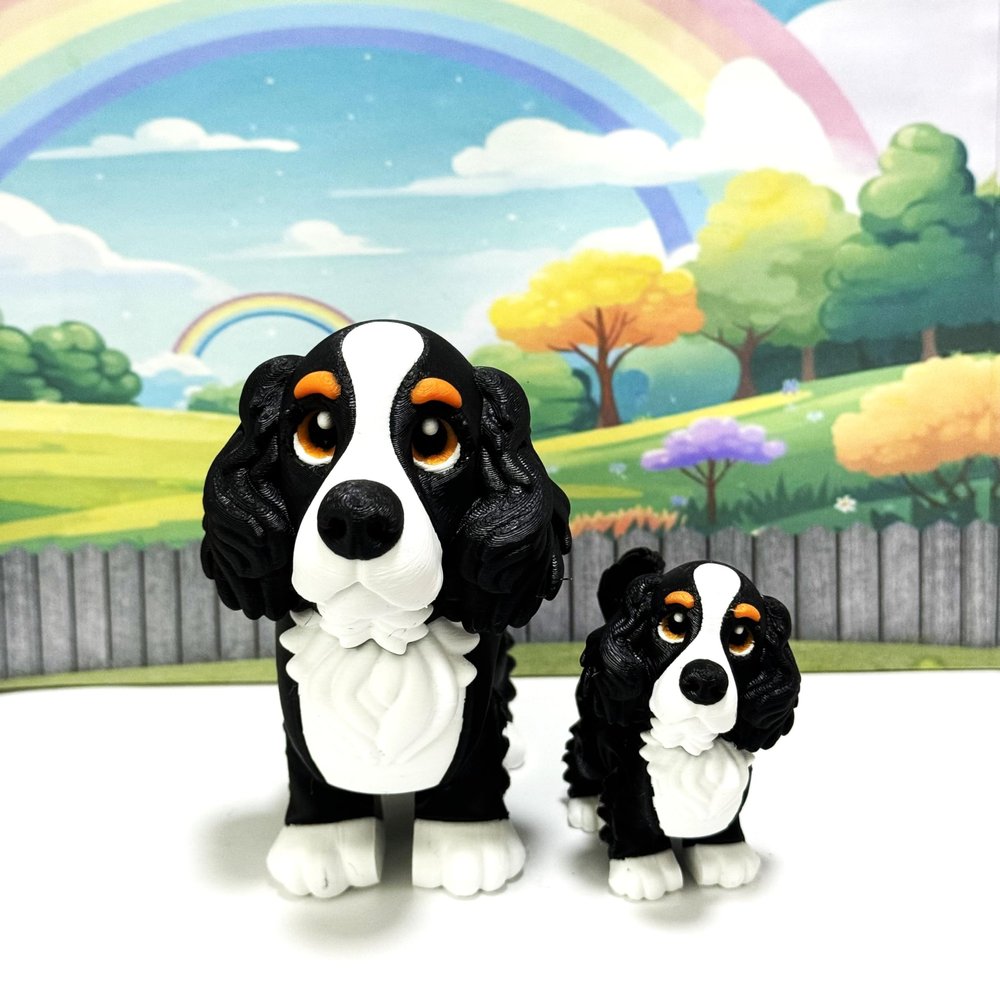 2pcs Cocker Spaniel 3D Printed Articulated Dog Figure Realistic Look Black Puppy Dog Home Office Decor AD-CS-2X