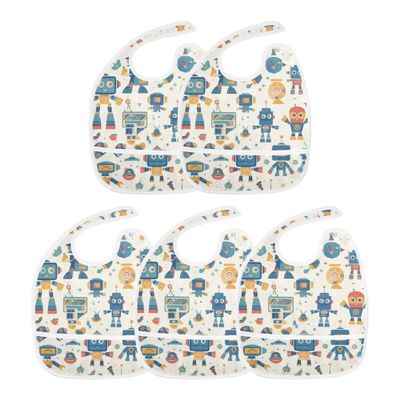Baby Boys Muslin Baby Bibs with Button Snap Adjustable 2 Pack Burp Cloths and Bibs Travel with Baby Cartoon Building Blocks Robots Beige
